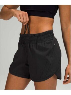 LULULEMON Women's Track That Mid-Rise Lined Shorts 5" Black Textured Athleisure